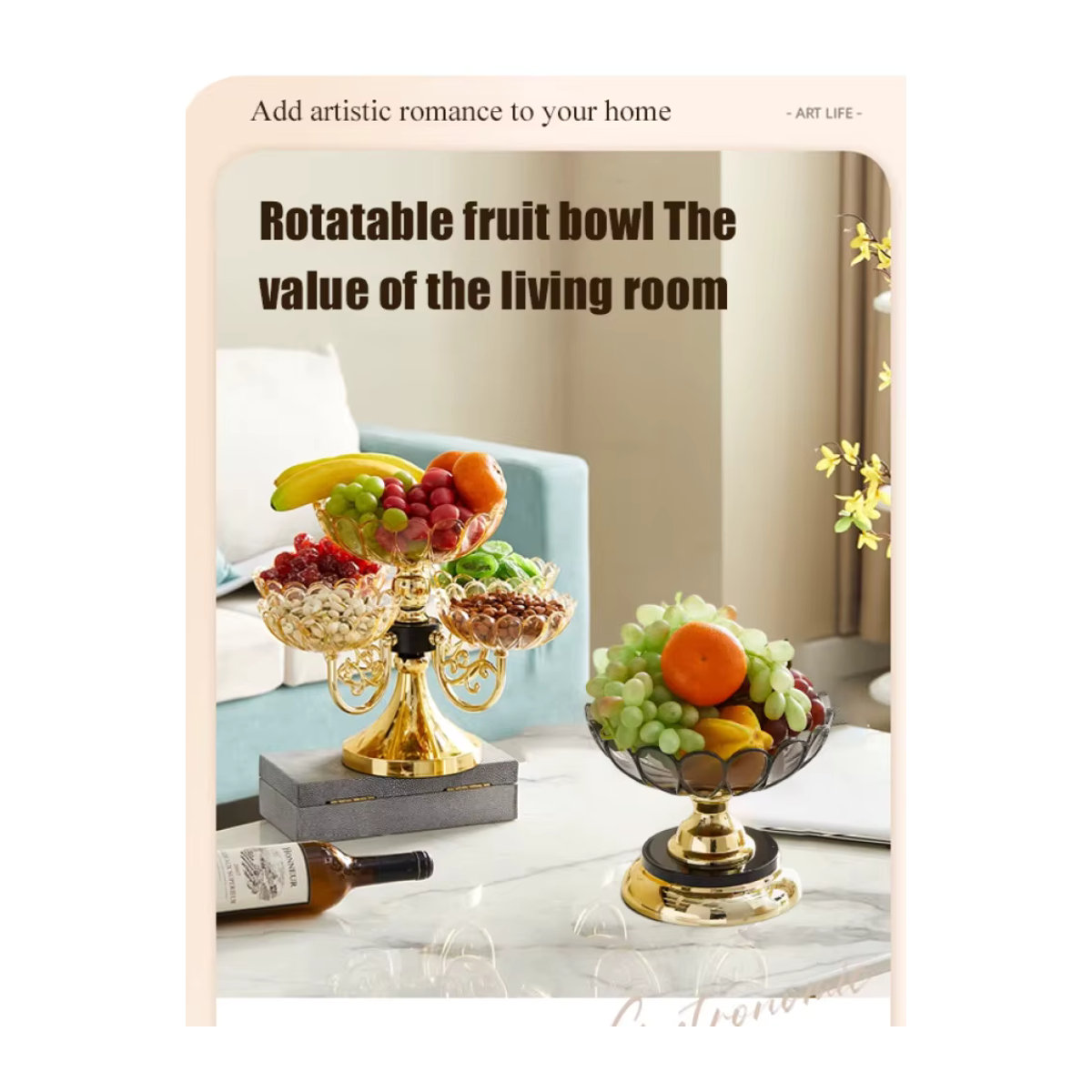 Eelhoe Rotierender Kristall-Obstteller in Gold, Mehrschichtige Glas-Aufbewahrungsplatte für dein Zuhause - Bild 4