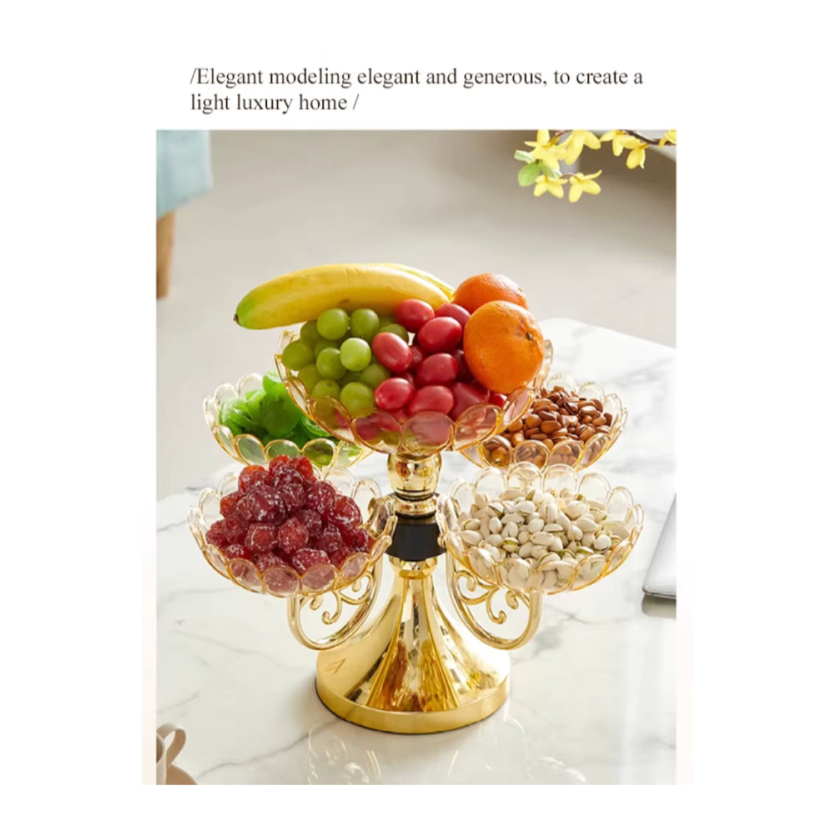 Eelhoe Rotierender Kristall-Obstteller in Gold, Mehrschichtige Glas-Aufbewahrungsplatte für dein Zuhause - Bild 5