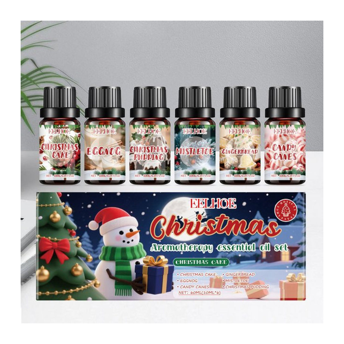 eelhoe Weihnachts-Aromatherapie-Set mit 6 ätherischen Ölen in Glasflaschen, 6 x 10 ml, mehrfarbig - Bild 1