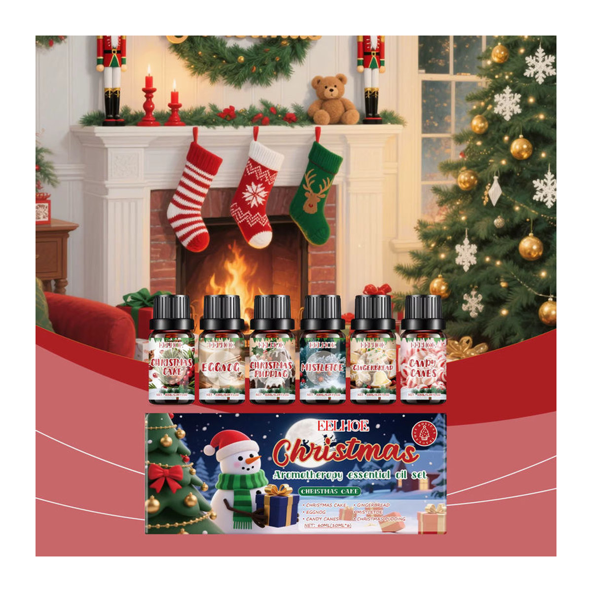 eelhoe Weihnachts-Aromatherapie-Set mit 6 ätherischen Ölen in Glasflaschen, 6 x 10 ml, mehrfarbig - Bild 3