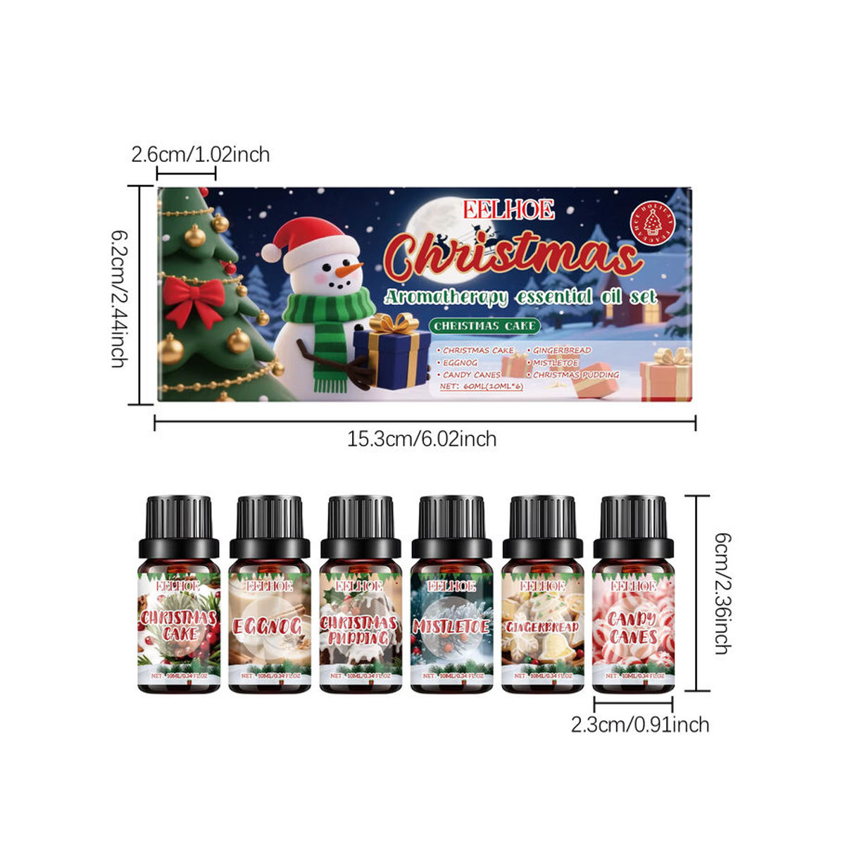 eelhoe Weihnachts-Aromatherapie-Set mit 6 ätherischen Ölen in Glasflaschen, 6 x 10 ml, mehrfarbig - Bild 4