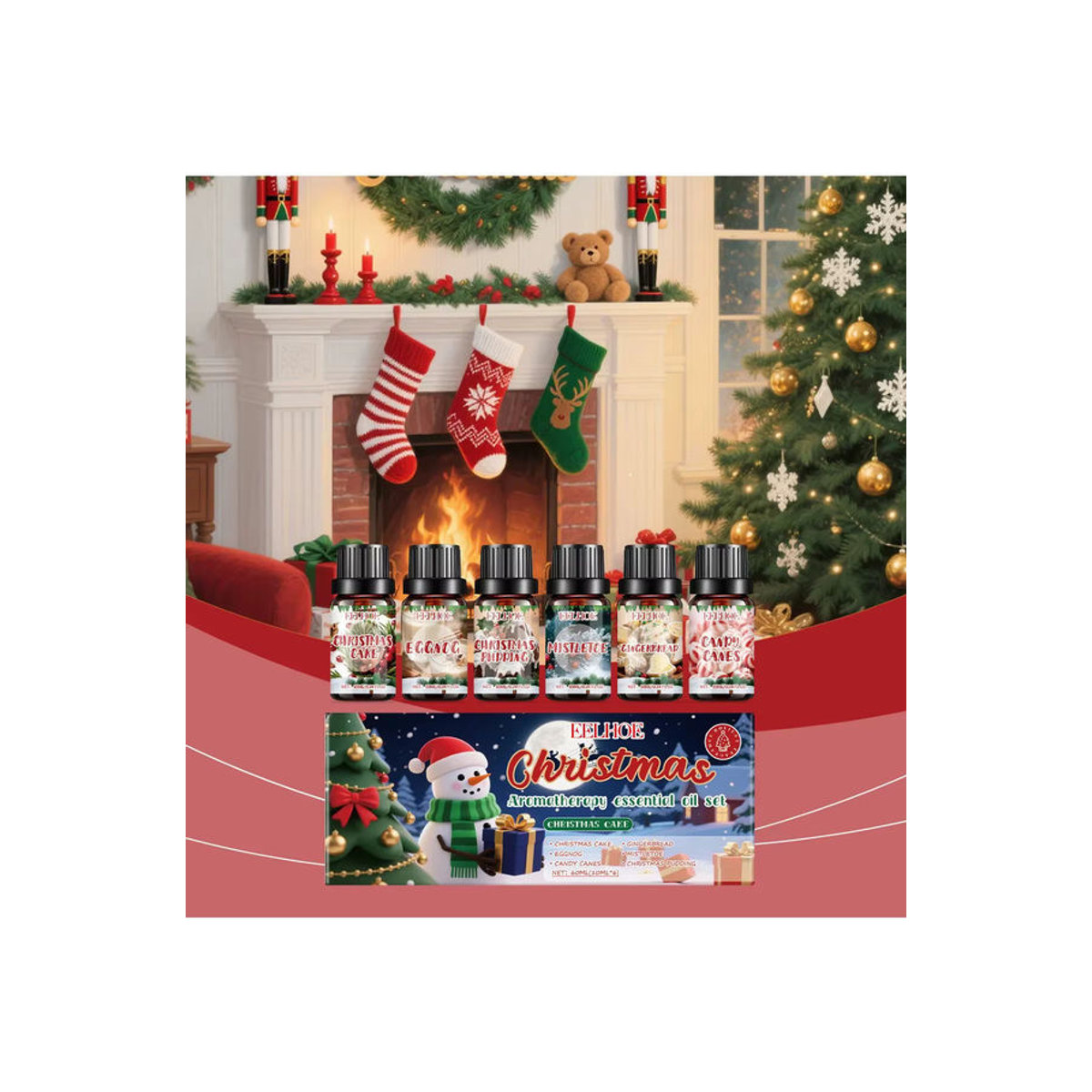 eelhoe Weihnachts-Aromatherapie-Set mit 6 ätherischen Ölen in Glasflaschen, 6 x 10 ml, mehrfarbig - Bild 5