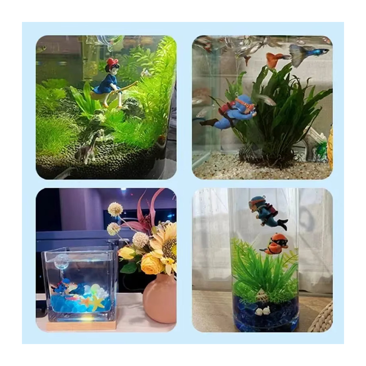 EelJoy Aquarium-Taucher-Ornament aus Kunstharz in Blau mit Kugel und Linie - Bild 1