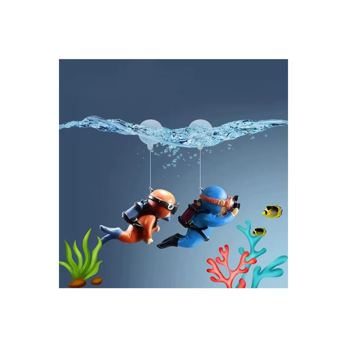 EelJoy Aquarium-Taucher-Ornament aus Kunstharz in Blau mit Kugel und Linie - Bild 4