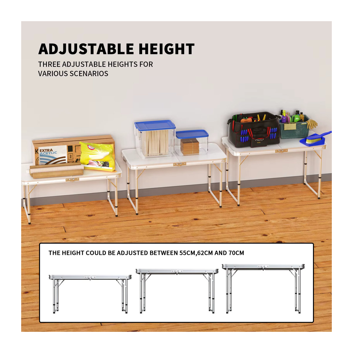 EFAN Aluminium-Campingtisch als tragbarer Klapptisch und Laptop-Schreibtisch in Weiß, B/T/H: 120 x 60 x 70 cm - Bild 2