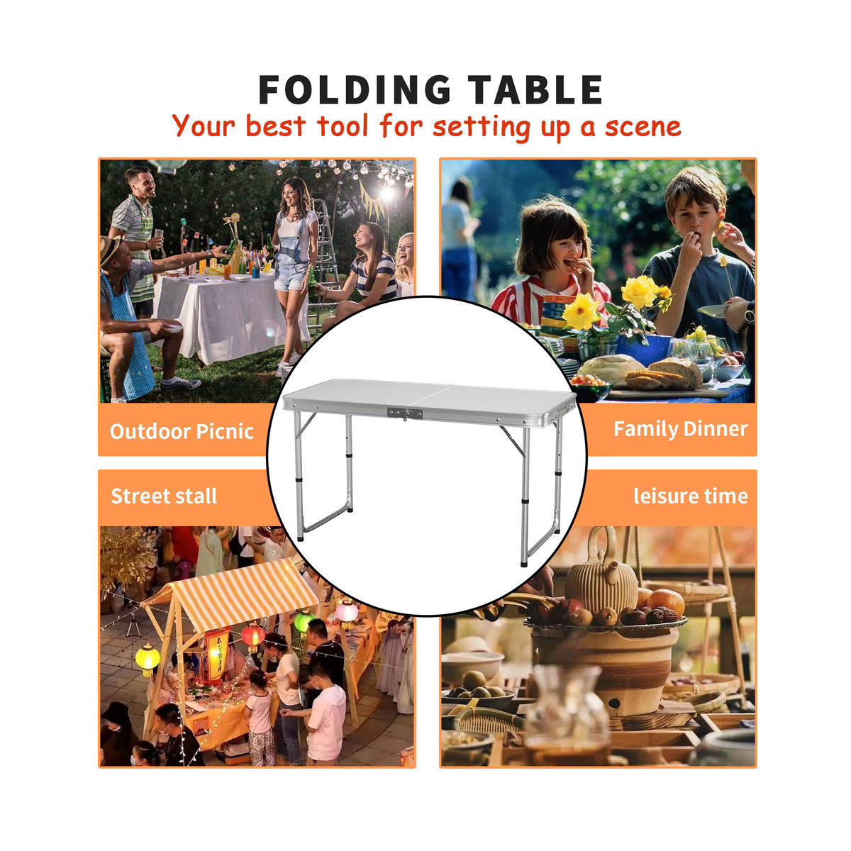 EFAN Aluminium-Campingtisch als tragbarer Klapptisch und Laptop-Schreibtisch in Weiß, B/T/H: 120 x 60 x 70 cm - Bild 3