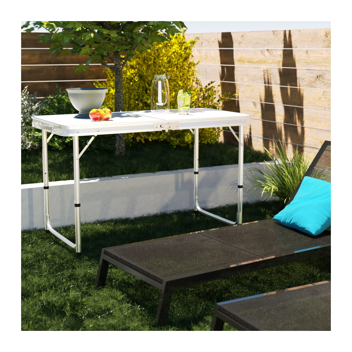 EFAN Aluminium-Campingtisch als tragbarer Klapptisch und Laptop-Schreibtisch in Weiß, B/T/H: 120 x 60 x 70 cm - Bild 4