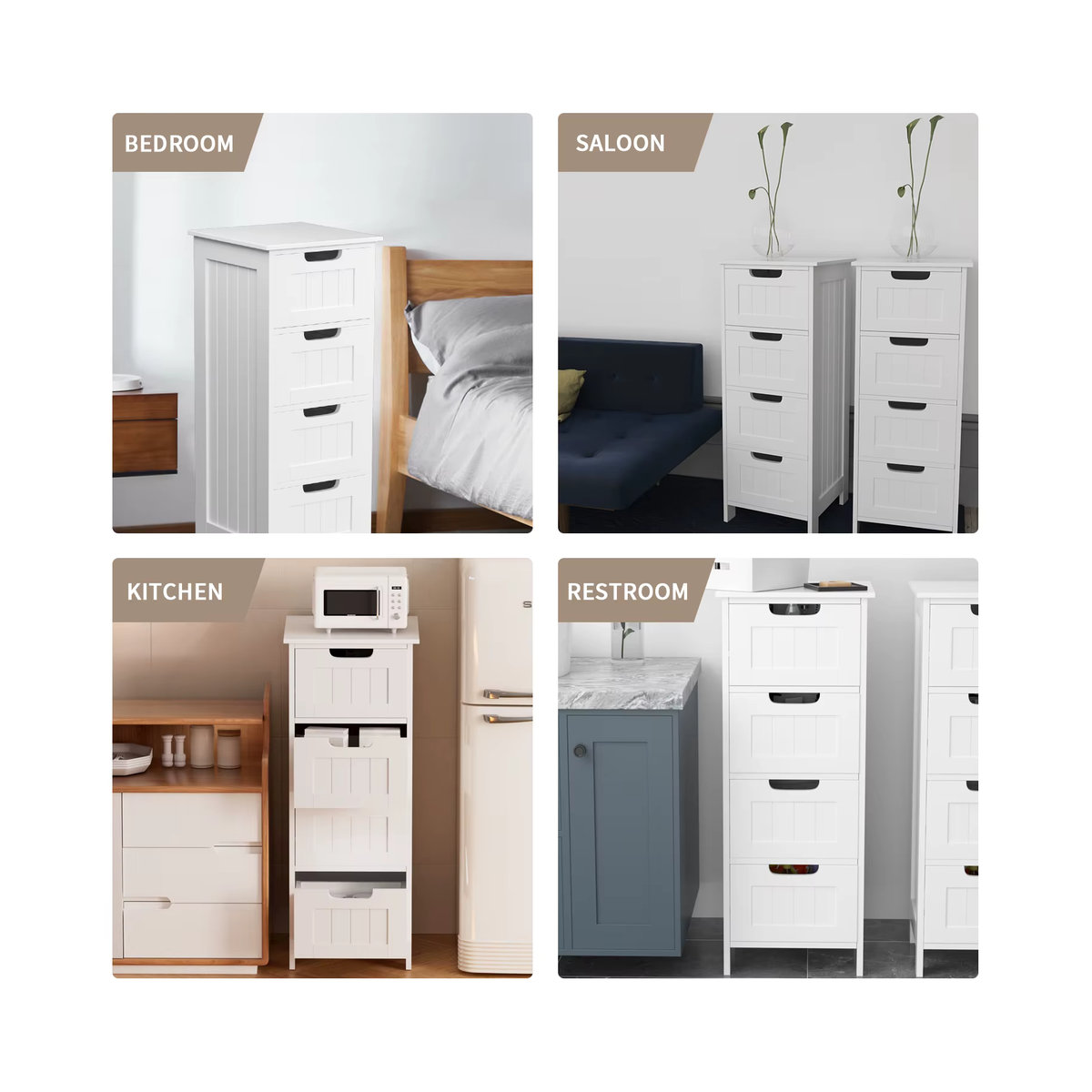 EFAN Aufbewahrungsschrank aus Holz in Weiß mit 5 Schubladen für Schlafzimmer, Wohnzimmer oder Badezimmer - Bild 4