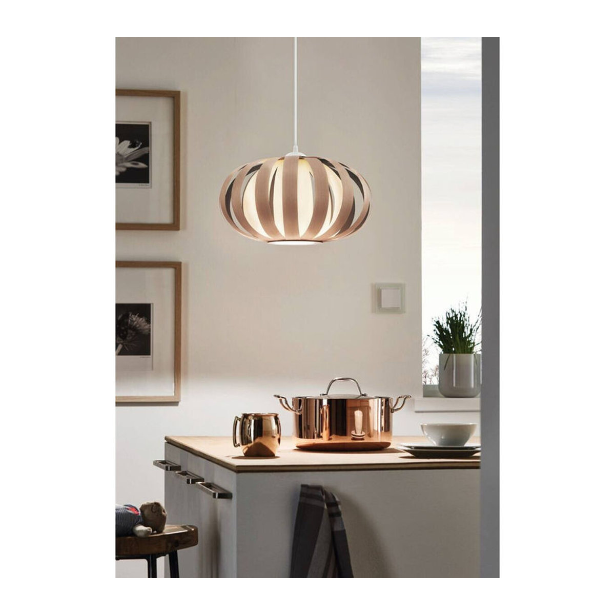 Eglo Hängeleuchte Arenella Pendelleuchte Modern in Weiß und Braun aus Kunststoff mit Durchmesser: 60 cm - Bild 2