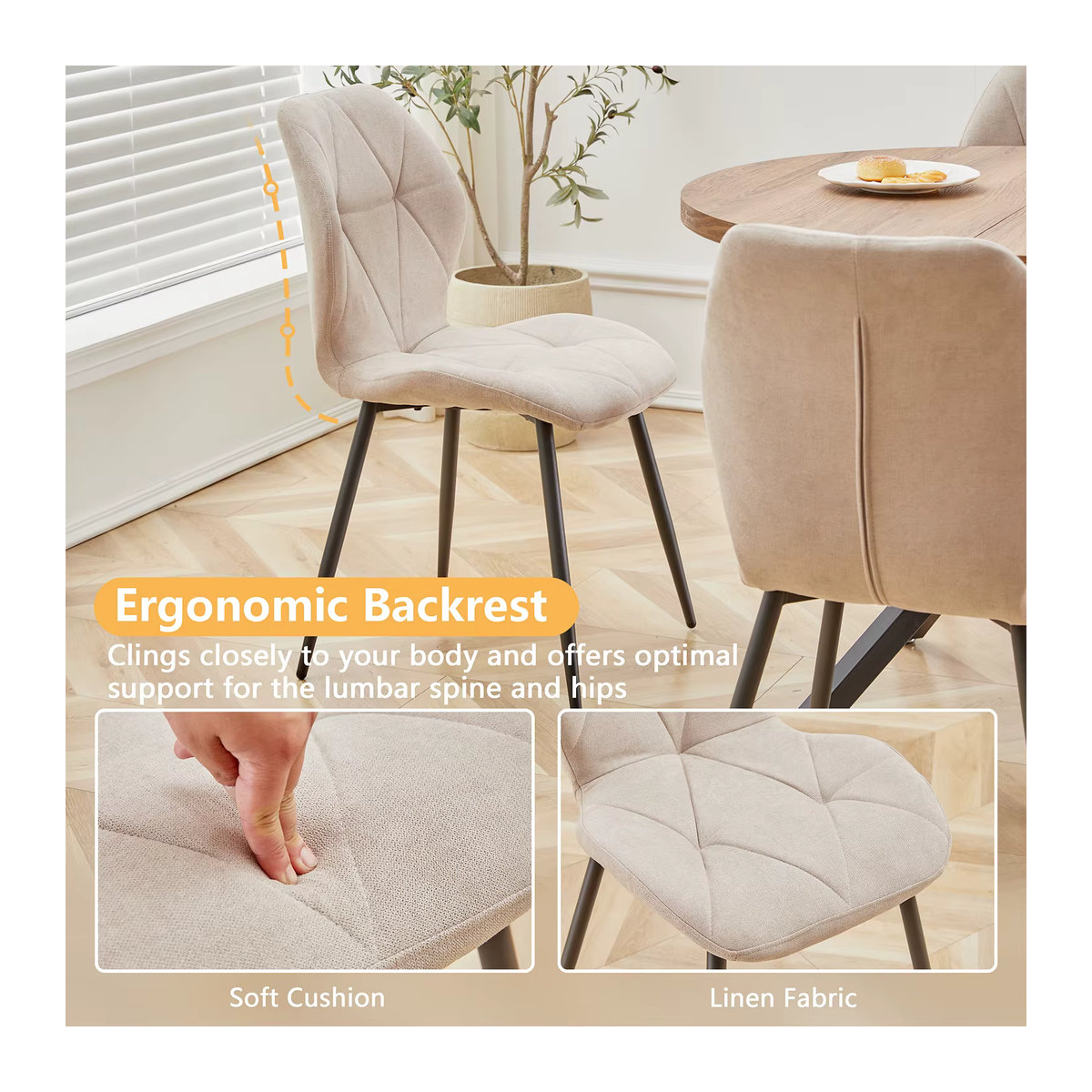 EGOONM Esszimmerstuhl Set aus Leinenstoff mit Metallbeinen in Beige oder Braun, modern gepolsterte Küchenstühle - Bild 2