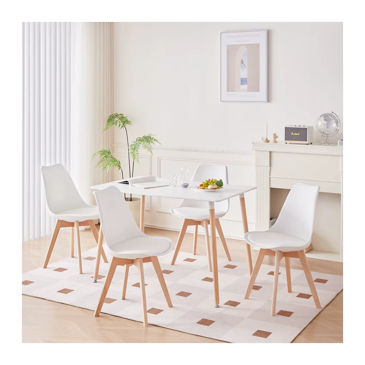 EGOONM Moderner Esstisch aus Massivholz in Weiß für Zuhause und Büro - Bild 2
