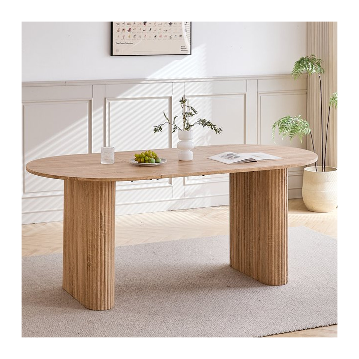 EGOONM Moderner Ovaler Esstisch aus Holz mit Säulenfuß in Eiche Natur Braun für 6-8 Personen - Bild 1