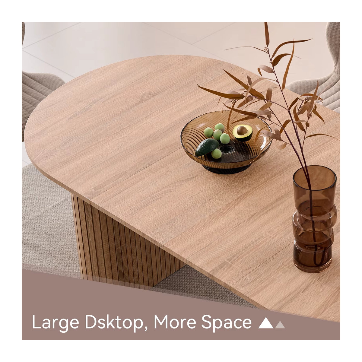 EGOONM Moderner Ovaler Esstisch aus Holz mit Säulenfuß in Eiche Natur Braun für 6-8 Personen - Bild 3
