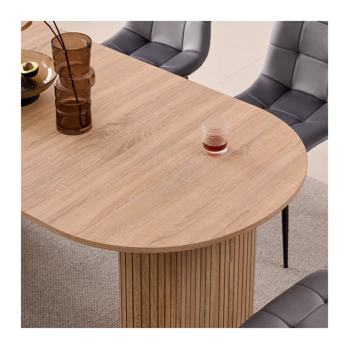 EGOONM Moderner Ovaler Esstisch aus Holz mit Säulenfuß in Eiche Natur Braun für 6-8 Personen - Bild 4
