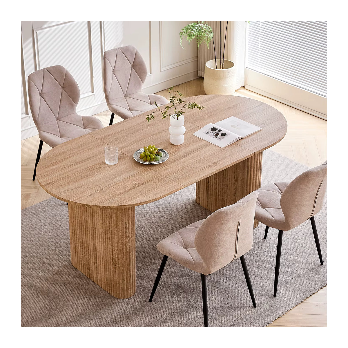 EGOONM Moderner Ovaler Esstisch aus Holz mit Säulenfuß in Eiche Natur Braun für 6-8 Personen - Bild 6