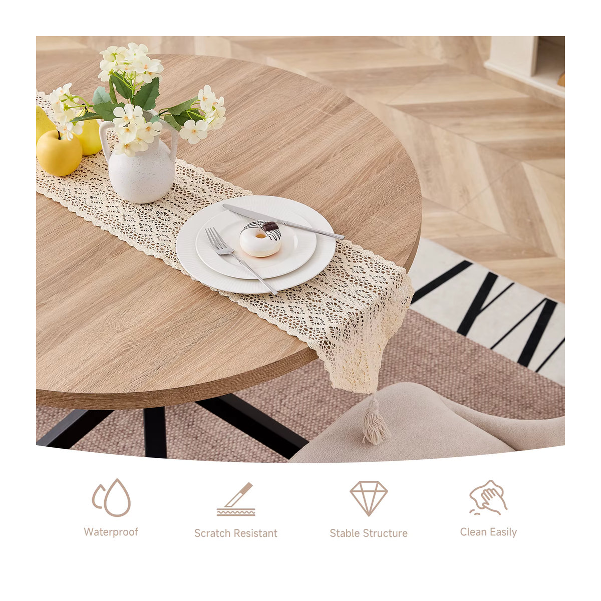 EGOONM Nordischer Couchtisch aus Massivholz und Stahl, runder Wohnzimmertisch im skandinavischen Design, Durchmesser: 100 cm - Bild 3