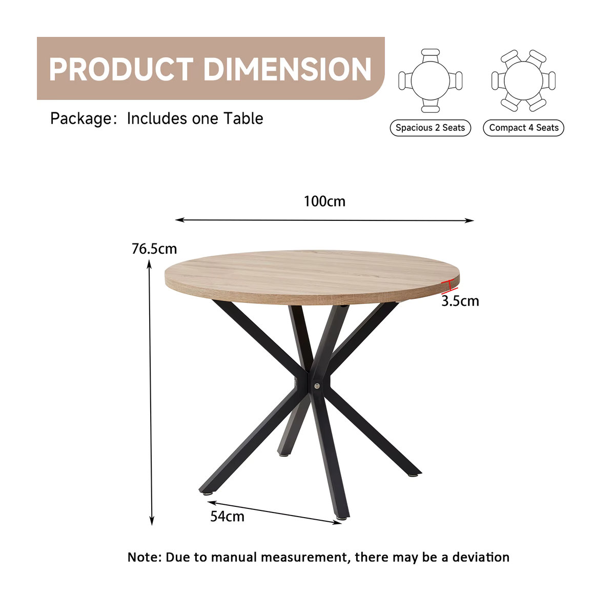 EGOONM Nordischer Couchtisch aus Massivholz und Stahl, runder Wohnzimmertisch im skandinavischen Design, Durchmesser: 100 cm - Bild 5
