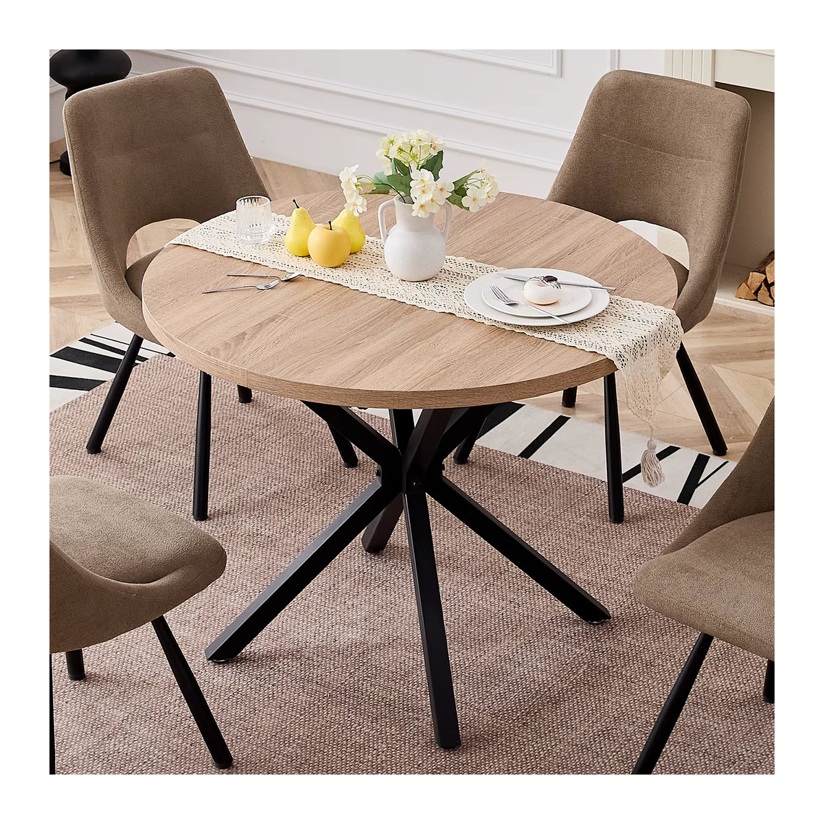 EGOONM Nordischer Couchtisch aus Massivholz und Stahl, runder Wohnzimmertisch im skandinavischen Design, Durchmesser: 100 cm - Bild 6