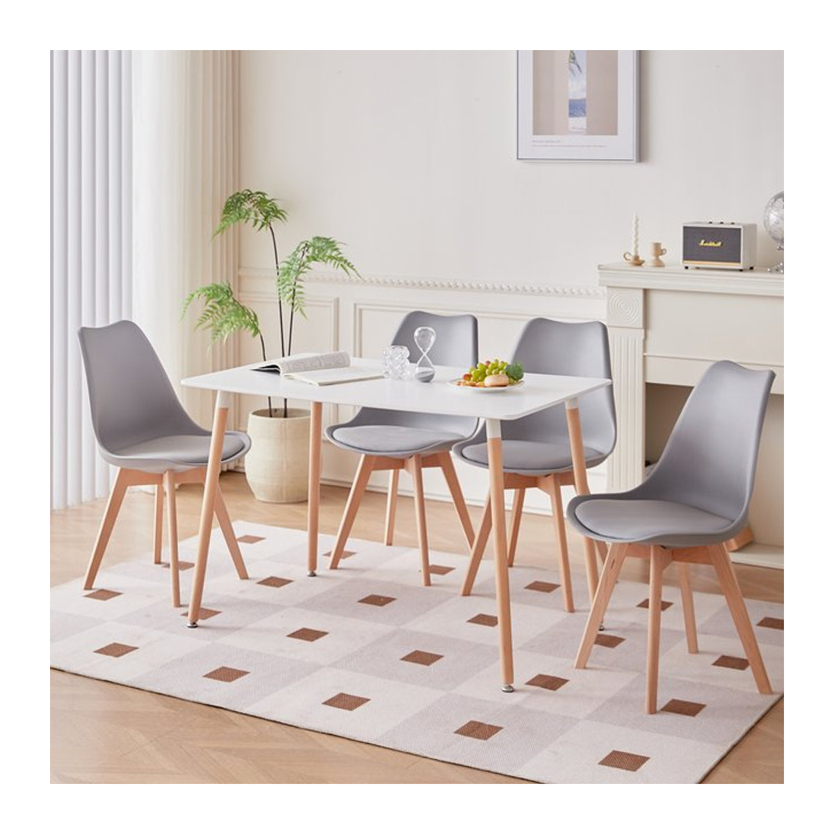 Egoonm Satz moderner Esszimmerstühle mit gepolstertem Kunstleder-Sitz und Buche-Holzbeinen in Grau - Bild 1