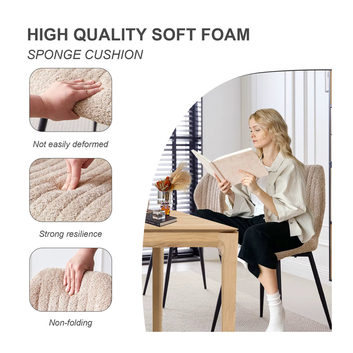 EGOONM Set gepolsterte Esszimmerstühle aus Leinenstoff mit Metallbeinen in Beige und Braun, modern gestreift - Bild 3