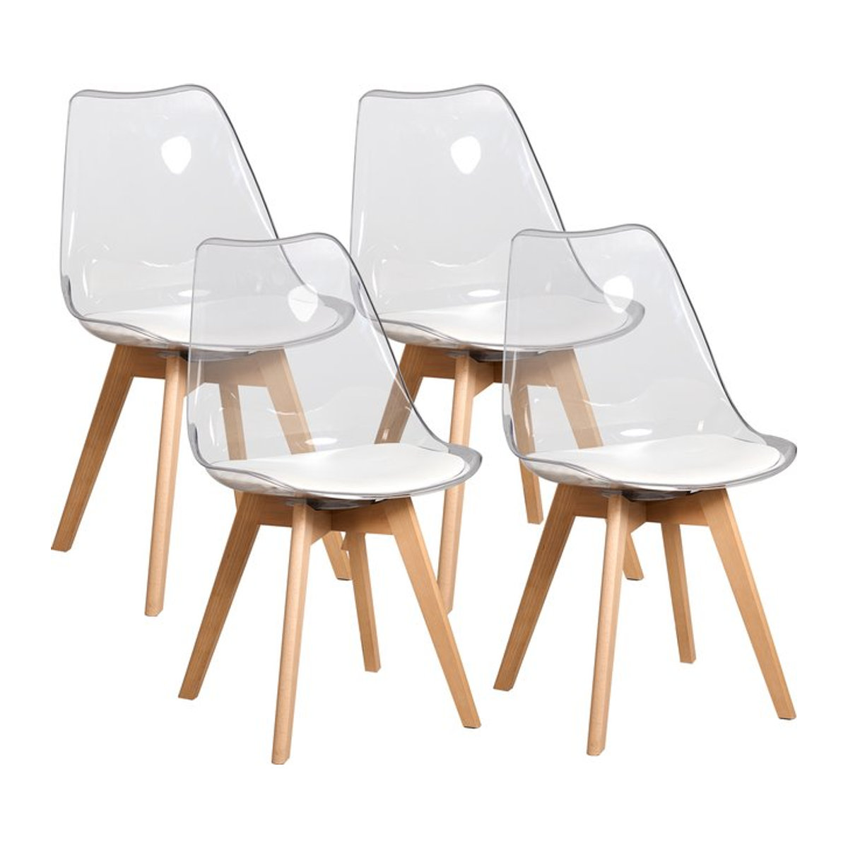 EGOONM Set mit Esszimmerstühlen aus transparentem PU und Holzbeinen in Weiß, moderner skandinavischer Stil für Küche und Wohnzimmer - Bild 1