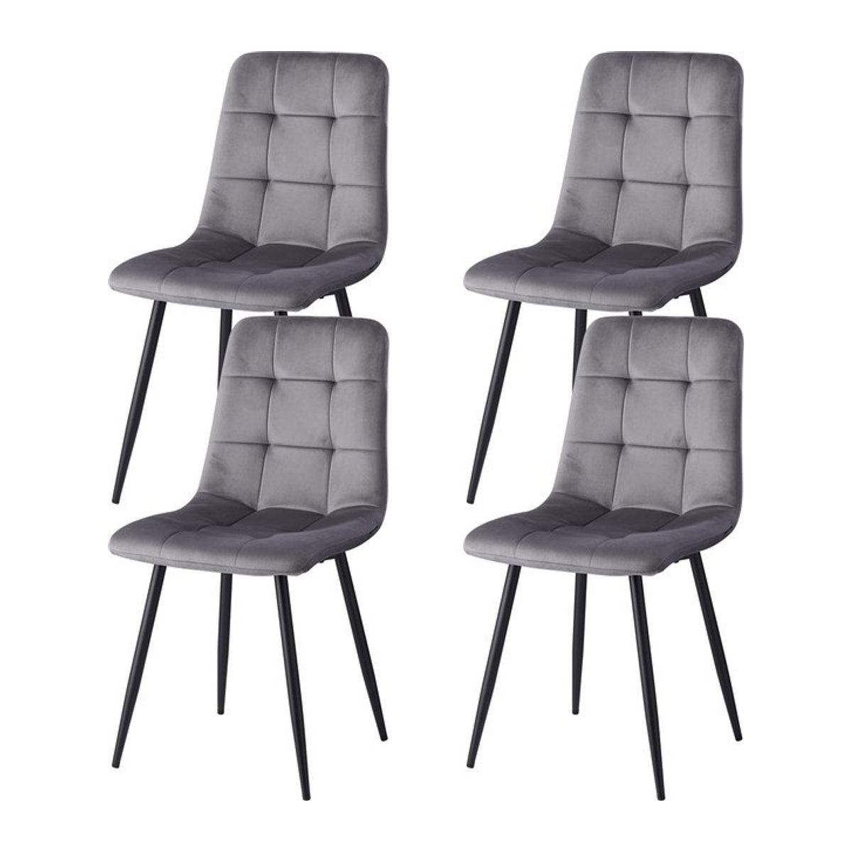 EGOONM Set mit Esszimmerstühlen in Grau, moderne gepolsterte Design-Stühle mit Samtsitz und Metallgestell - Bild 1