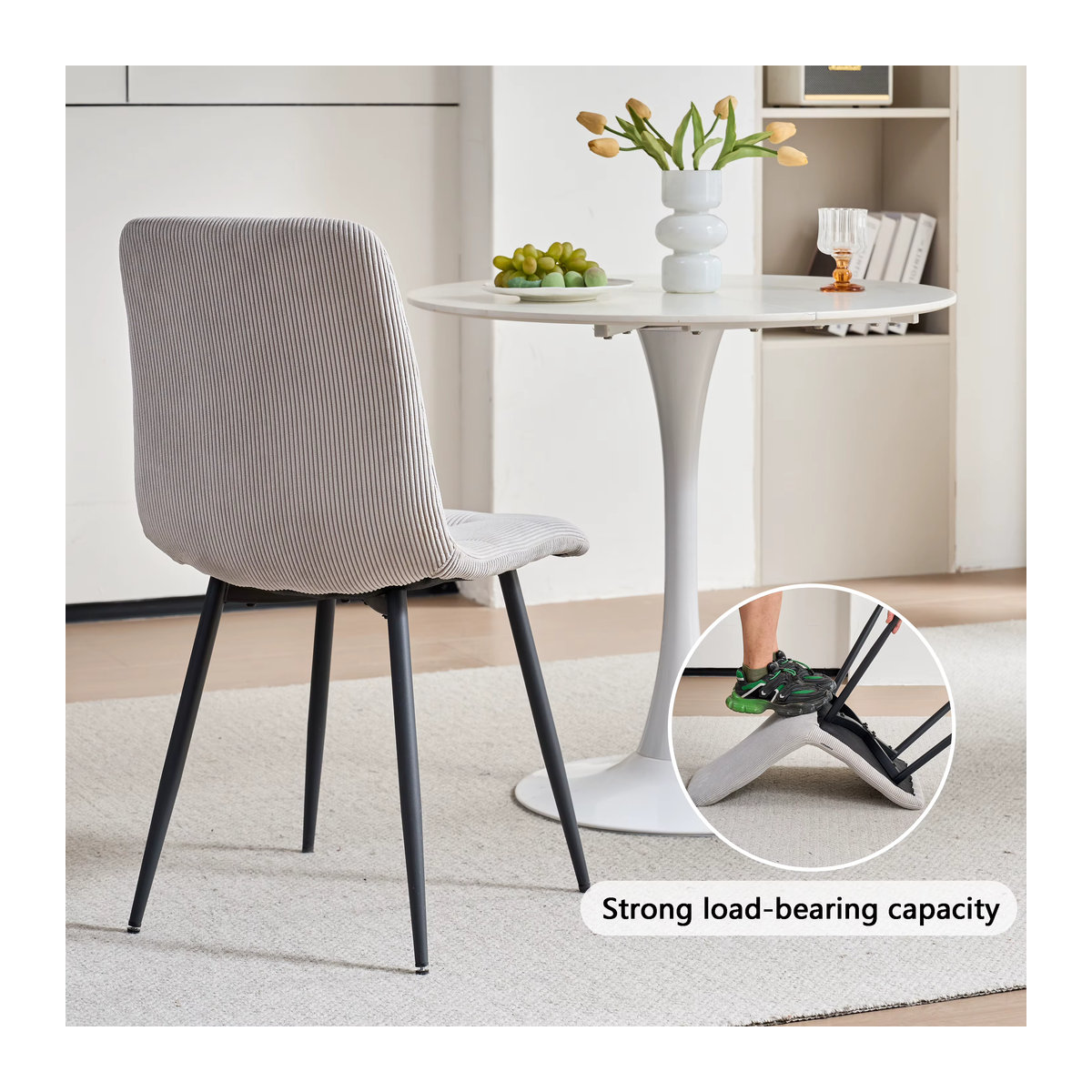 EGOONM Set moderner Esszimmerstühle aus gepolstertem Cordstoff mit Metallbeinen in Grau und Beige - Bild 4