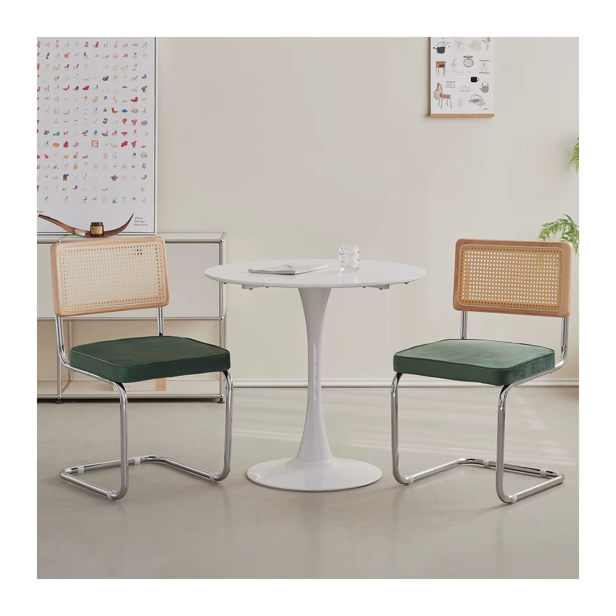 EGOONM Set Retro-Esszimmerstühle aus Kunststoff-Rattan mit gepolstertem Sitz in Grau oder Grün - Bild 5