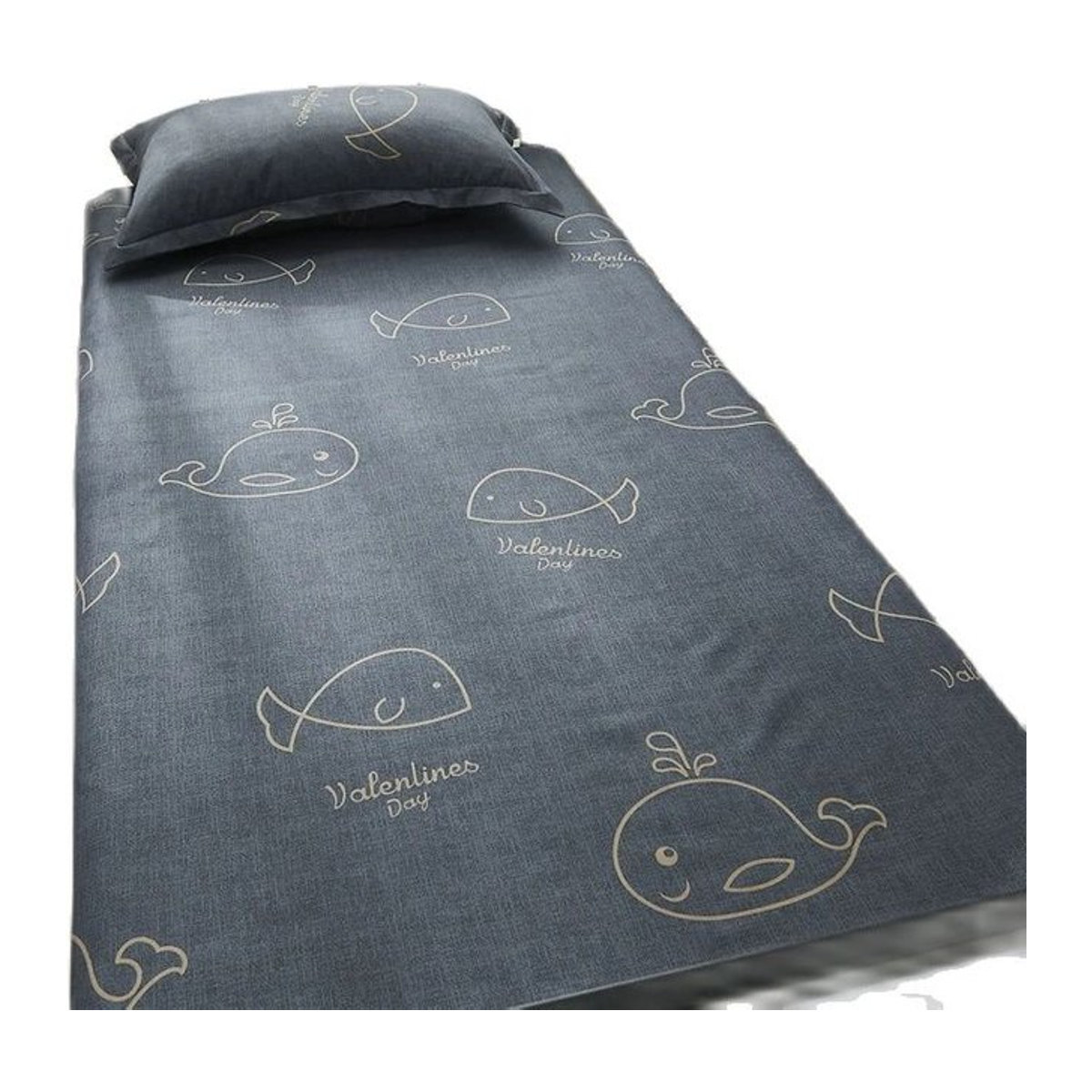 EGW Bettlaken mit Wal-Gitter-Druck in Blau, 100 % Polyester, B: 120 cm, L: 210 cm - Bild 1