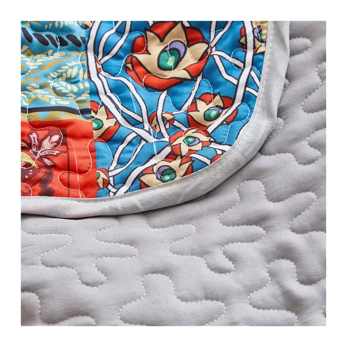 EGW Queen Steppbettbezug-Set mit Kissenbezug in Patchwork-Design, Blumen-Tagesdecke, rot/mehrfarbig, B/T/H: 229 x 229 x 0 cm - Bild 3