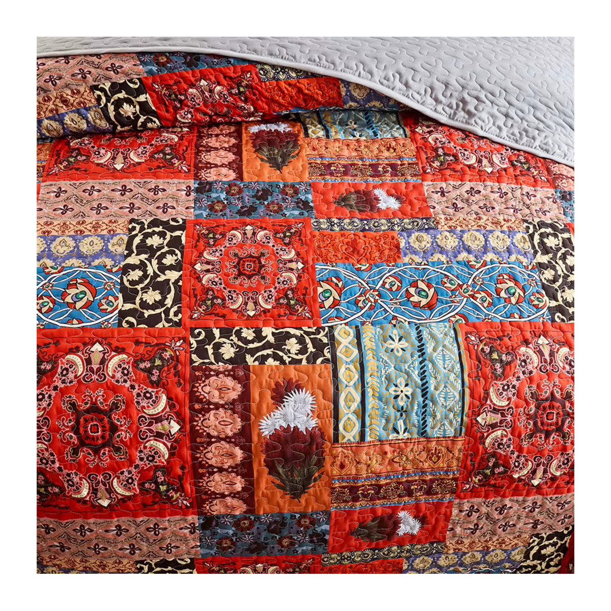 EGW Queen Steppbettbezug-Set mit Kissenbezug in Patchwork-Design, Blumen-Tagesdecke, rot/mehrfarbig, B/T/H: 229 x 229 x 0 cm - Bild 5