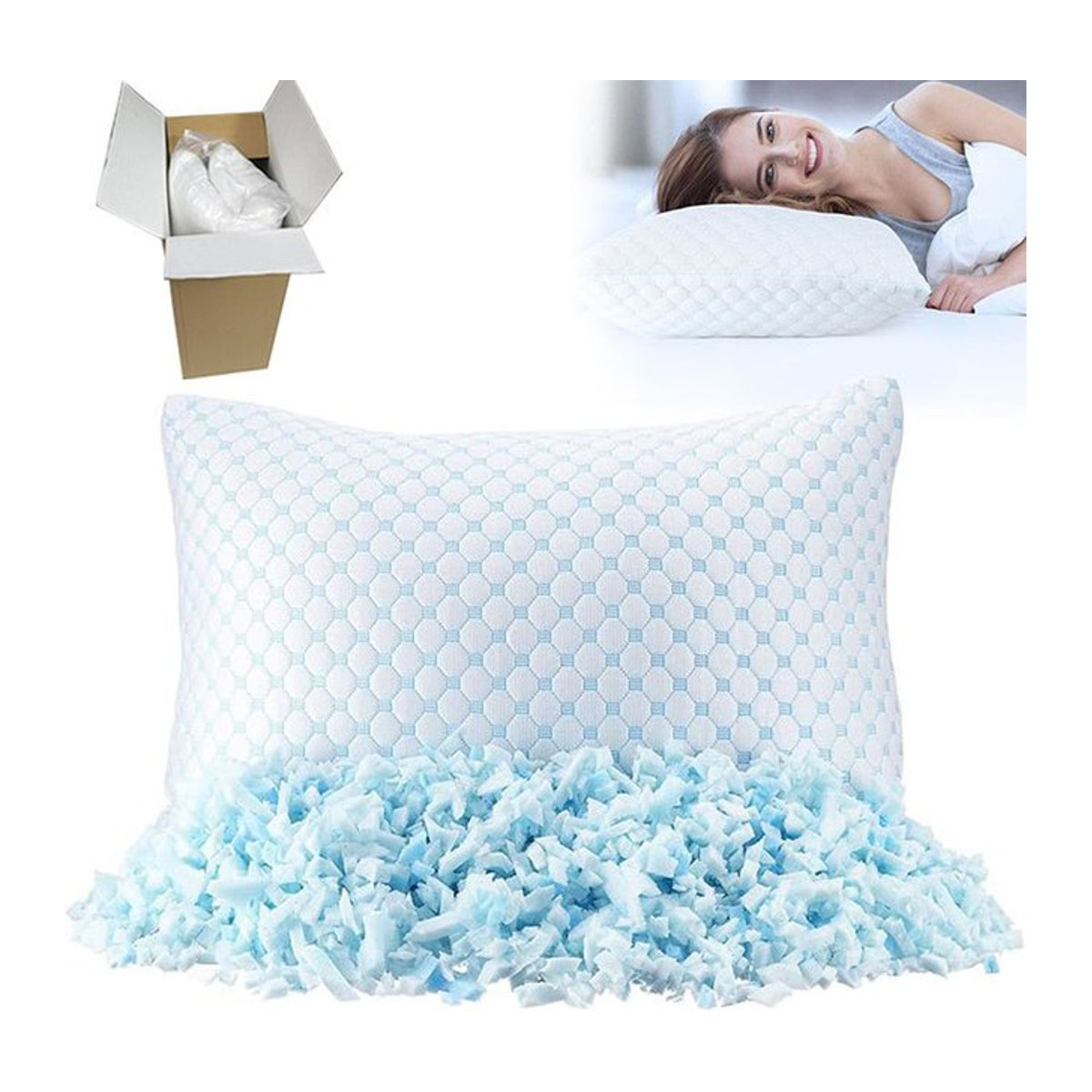 EGW Sommer-Kühlkissen mit eisseidiger Bambusfaser und geschreddertem Memory-Schaum, Blau/Weiß, B: 51 cm, L: 76 cm oder B: 51 cm, L: 92 cm - Bild 1