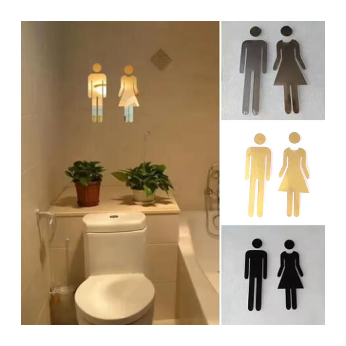 EH-LIFE WC-Wandzeichen aus Kunstharz und Metall für Badezimmer und Eingangsbereich in Schwarz oder Gold - Bild 3