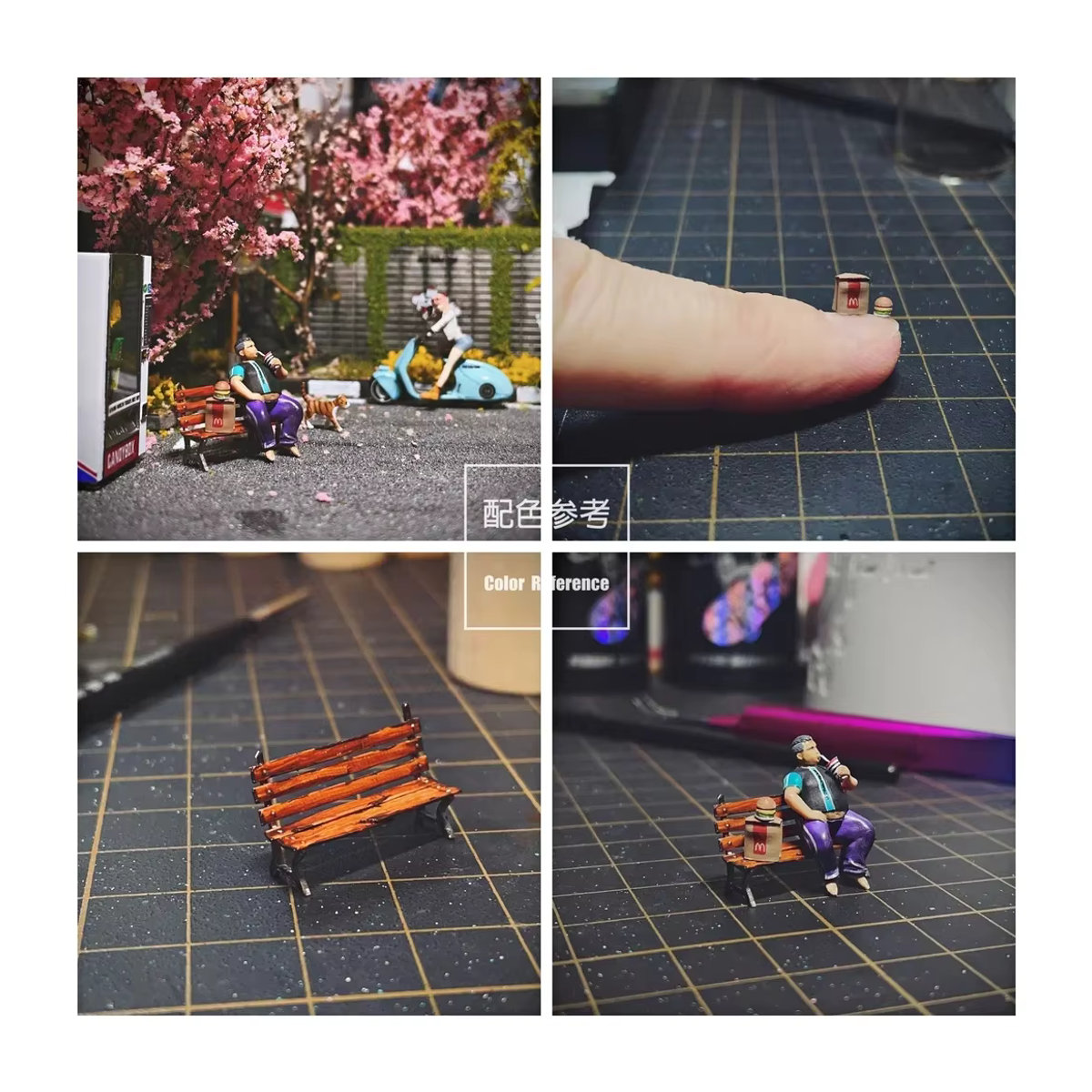 EHCMODEL Miniatur-Diorama aus Resin: Unbemaltes Modell eines Mannes mit Cola und Stuhl im Maßstab 1/64 oder 1/43, Farbe Beige - Bild 2