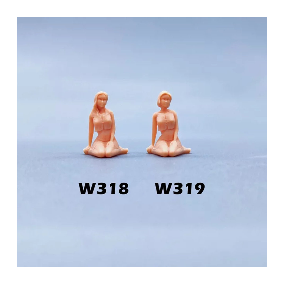 EHCMODEL Miniatur-Figuren aus Kunstharz im Maßstab 1/64, sitzendes Mädchen mit langen oder kurzen Haaren, beige, unbemalte Diorama-Modelle W318 W319 - Bild 1