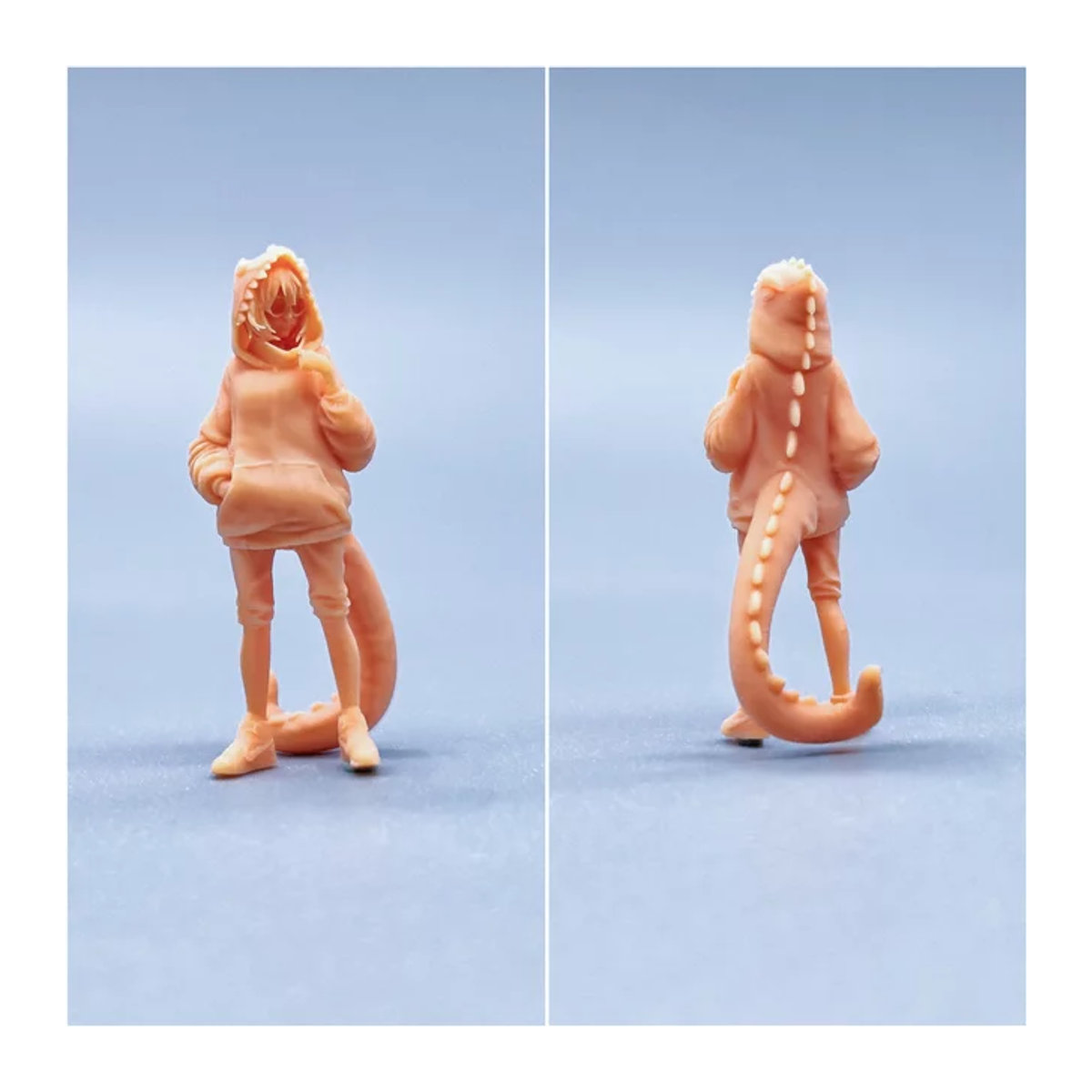 EHCMODEL Miniaturfigur Mädchen im Dinosaurier-Pyjama stehend aus Kunstharz in Rosa für Diorama Maßstab 1/64 1/50 1/43 - Bild 1