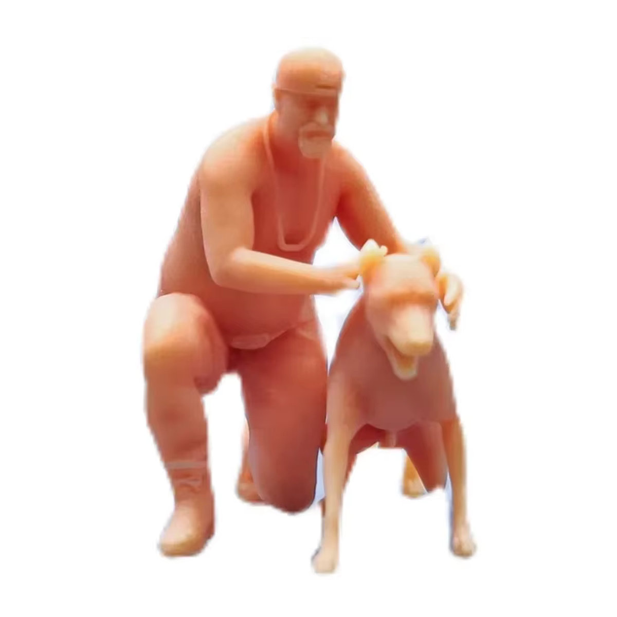 EHCMODEL Miniaturfigur Mann mit Hund aus Kunstharz im Maßstab 1/64 oder 1/43, unbemaltes Diorama Modell in Weiß und Beige - Bild 2