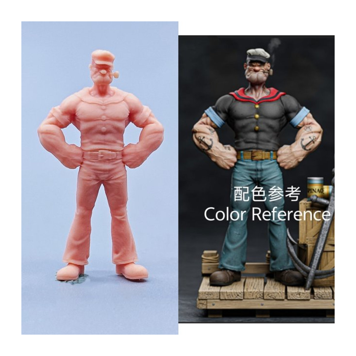 EHCMODEL Popeye Figur im Maßstab 1/64 aus Kunstharz, unbemalte Miniatur für Diorama, mehrfarbig - Bild 1