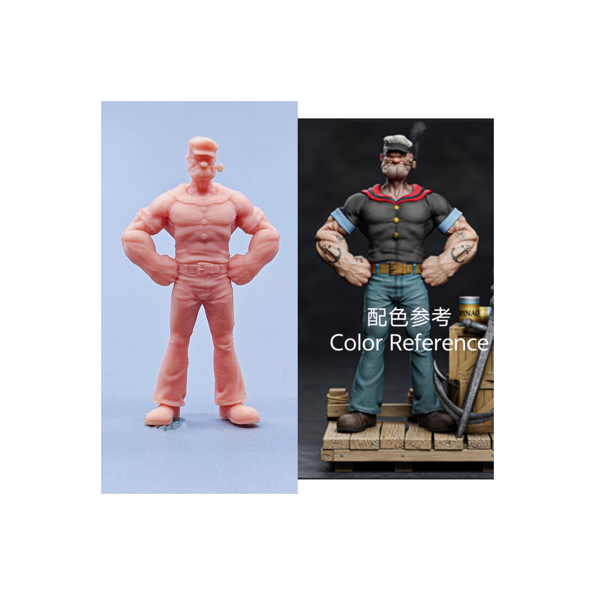 EHCMODEL Popeye Figur im Maßstab 1/64 aus Kunstharz, unbemalte Miniatur für Diorama, mehrfarbig - Bild 3