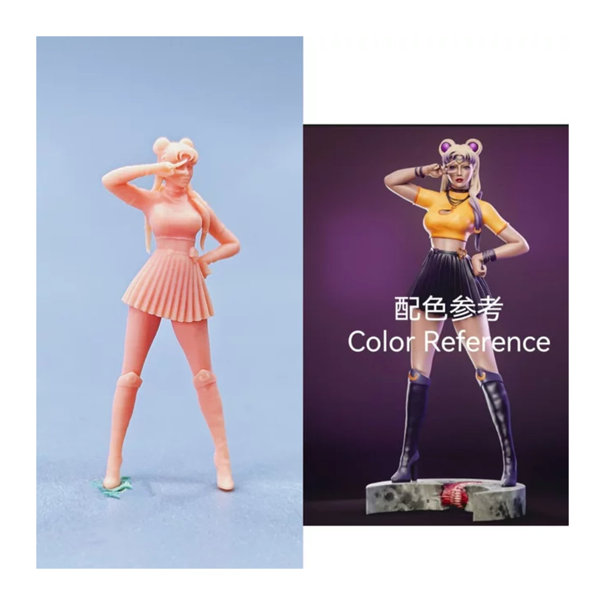 EHCMODEL Sailor Moon Miniatur-Figuren aus Kunstharz im Maßstab 1/64, rosa, unbemalte Modellbau-Figuren für Dioramen - Bild 1