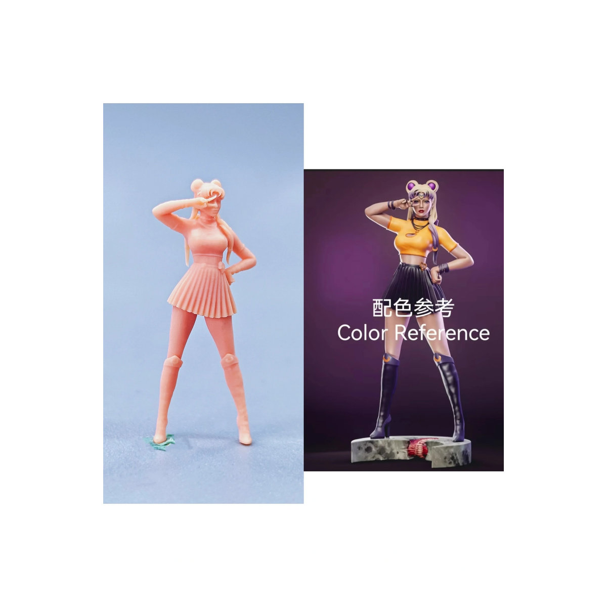 EHCMODEL Sailor Moon Miniatur-Figuren aus Kunstharz im Maßstab 1/64, rosa, unbemalte Modellbau-Figuren für Dioramen - Bild 3