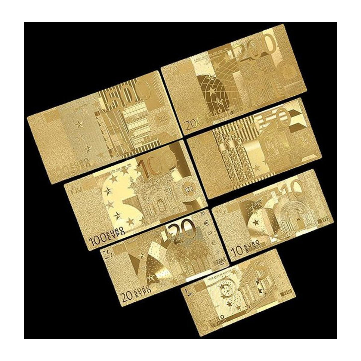 Eightt 7er Set Euro Banknoten aus 24K Goldfolie in Gold als dekoratives Sammlerstück und Souvenir - Bild 1