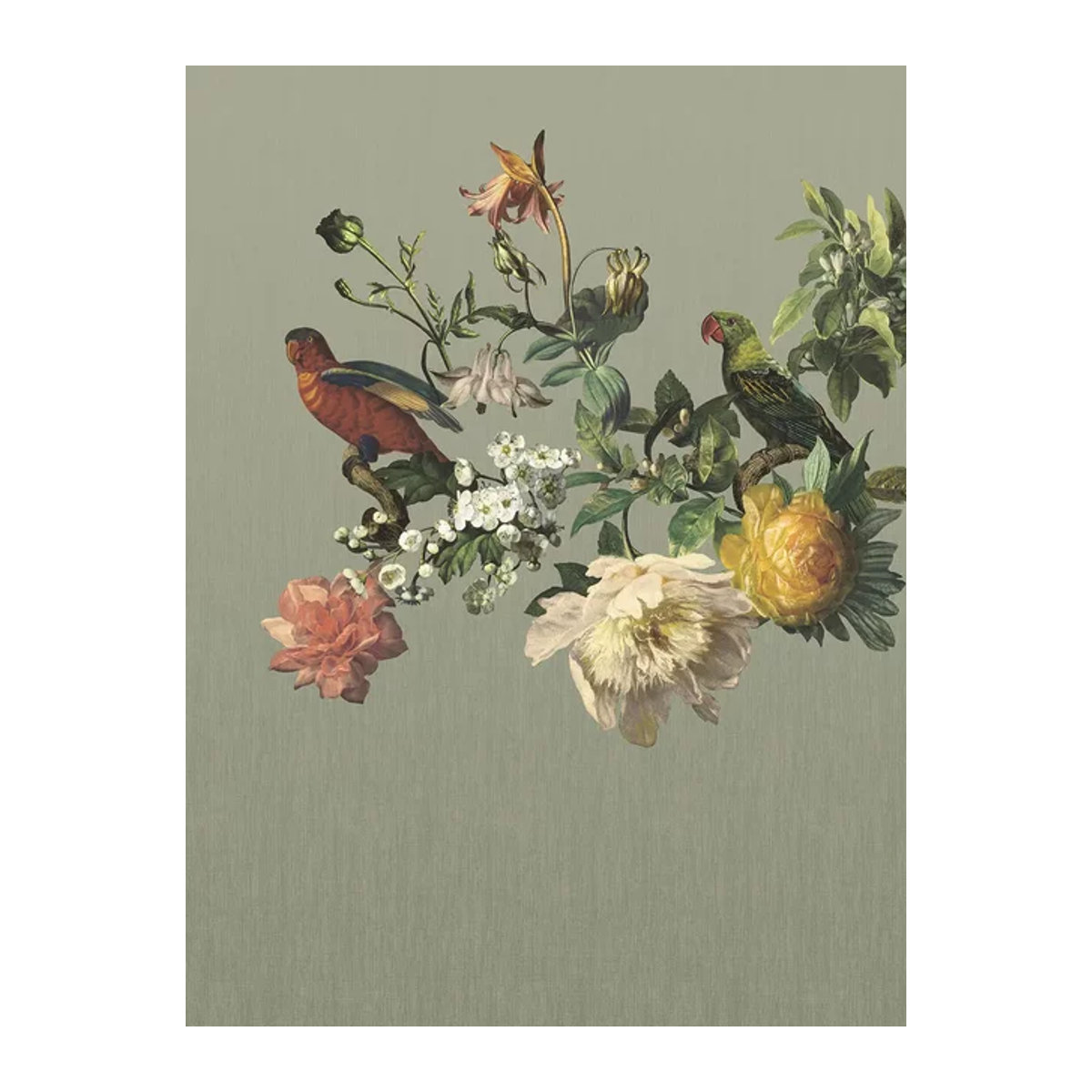 Eijffinger Mural Big Birds Wandtapete in Sage Grey mit Tiermotiv im Vintage-Stil - Bild 1