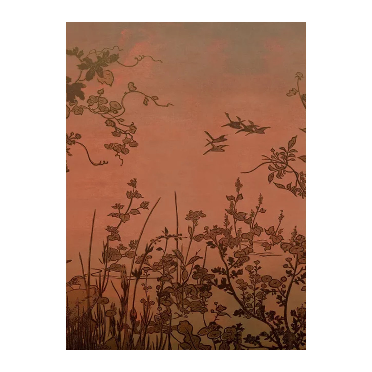 Eijffinger Mural Cranes at Dawn Wandtapete mit Kranich-Motiv in Rot und Orange im orientalischen Design - Bild 1