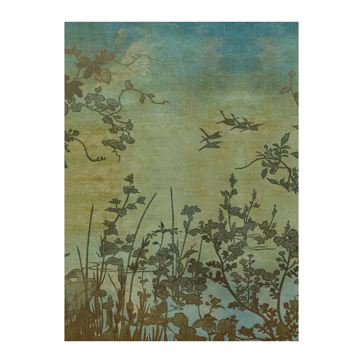 Eijffinger Mural Cranes at Dawn Wandtattoo in Grün, Blau und Mehrfarbig mit floralem und orientalischem Naturmotiv - Bild 1