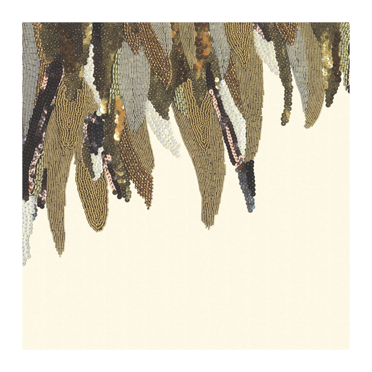 Eijffinger Mural Fancy Feather Wandtapete in Weiß mit Gold und Silber, abstraktes Feder-Design aus Vlies, Hochformat - Bild 3