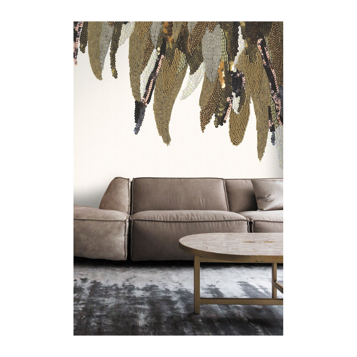 Eijffinger Mural Fancy Feather White Down Wandgestaltung mit Feder-Motiv in Weiß, Gold und Silber - Bild 2