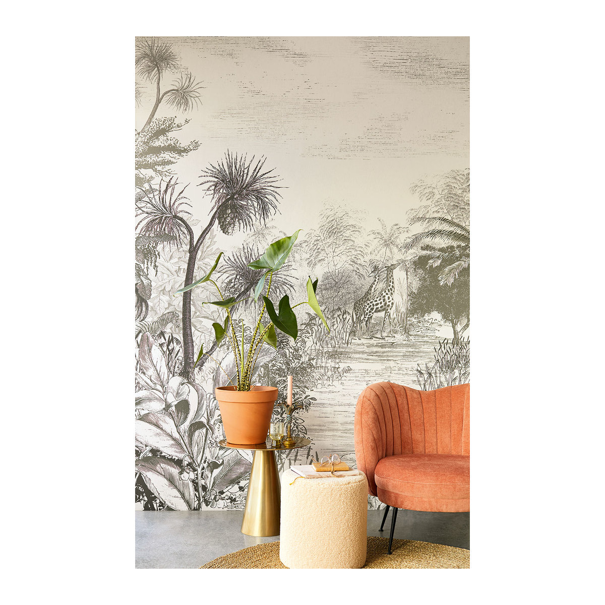 Eijffinger Mural Giraffe Wandtattoo in Grau im Vintage-Stil mit Tiermotiv - Bild 2