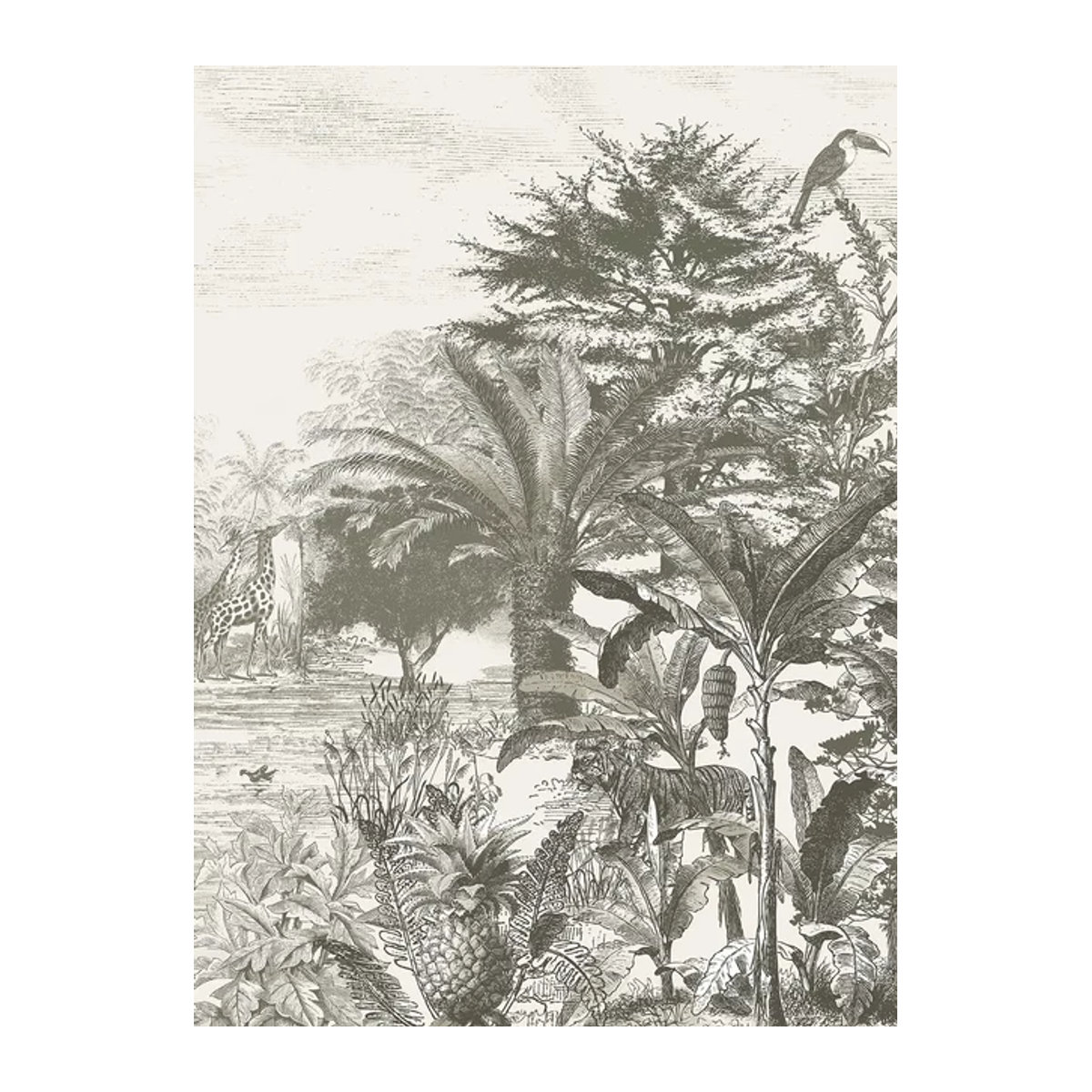 Eijffinger Mural Into the Wild Wandbild in Grau mit Tier- und Landschaftsmotiv im Vintage-Stil - Bild 1