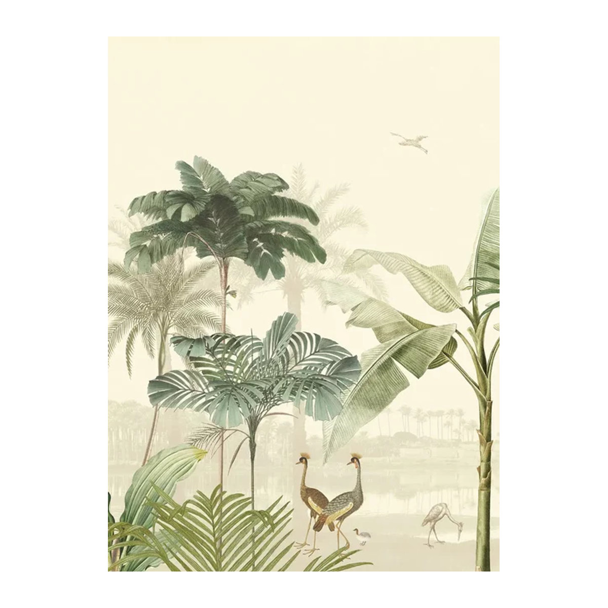 Eijffinger Mural Lush Lagoon Tapete im Bohemian Stil in Warm White mit Natur- und Tiermotiven - Bild 1